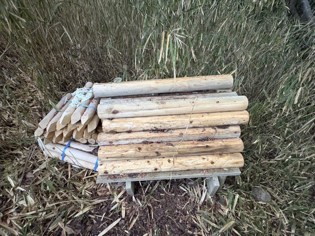 菊水山山頂に積まれた丸太