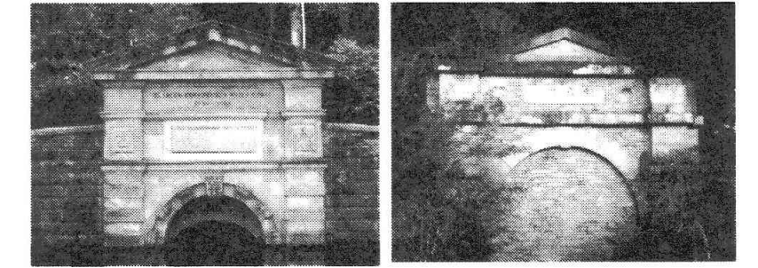 松下眞論文に掲載された、マグドックのトンネル出口と鳥原ダム上流の放水門の比較。烏原水源におけるイギリス水道技術の影響を考える手がかりとなる。