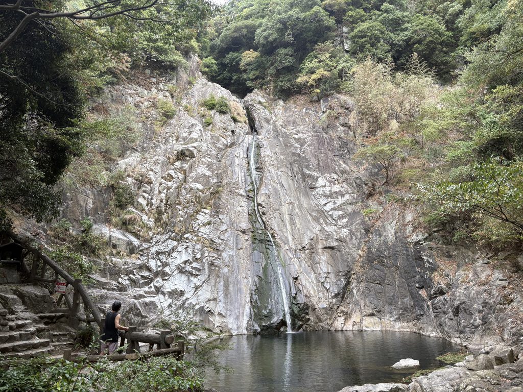 現在の布引の滝。布引貯水池から流れた水は谷を下り、その一部が雌滝取水堰堤で取り込まれて奥平野浄水場へ送られる。撮影：筆者。